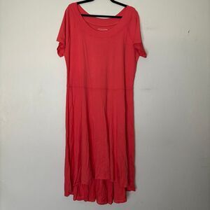 Soft Surroundings Dress Womens 1x‎ Coral Short Sleeve Boat Neck Cotton Blend
